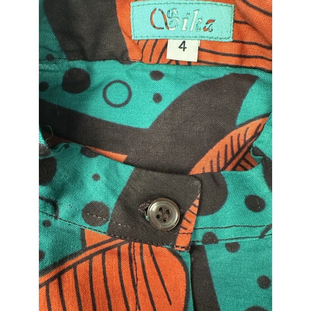 SIKA Ghana Handmade Cotton Maxi Dress Teal Orange Banana Leaf Print Size 4 - Picture 9 of 16